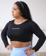 Cropped manga longa aberto Preto