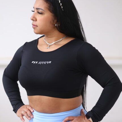 Cropped manga longa aberto Preto