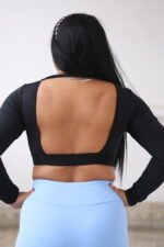 Cropped manga longa aberto Preto - Imagem 3