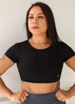 Cropped manga curta aberto Preto - Imagem 3