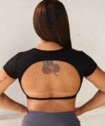 Cropped manga curta aberto Preto - Imagem 2