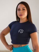 Cropped manga curta fechado Azul Marinho