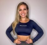 Cropped manga longa aberto Azul marinho