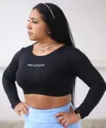 Cropped manga longa aberto Preto