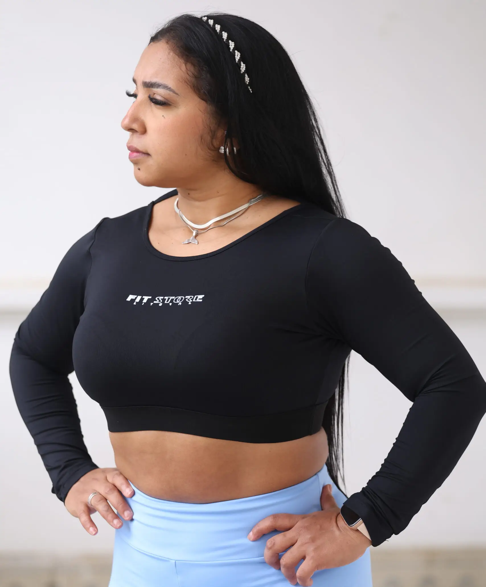 Cropped manga longa aberto Preto - Imagem 1